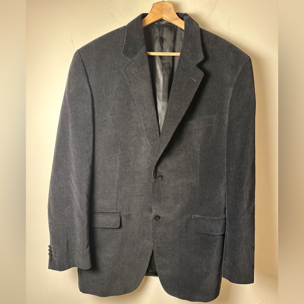 CALVIN KLEIN Classic Charcoal Pinstripe Cotton Men’s Blazer Corduroy Sport Coat